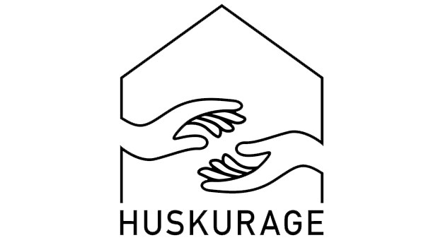 Logga för Huskurage i svart och vitt.